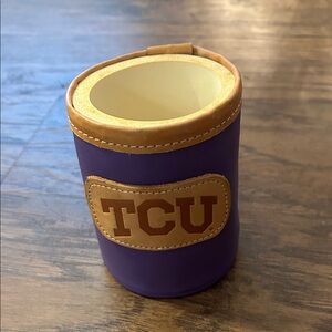 Jon Hart Purple and Tan TCU Coozie
